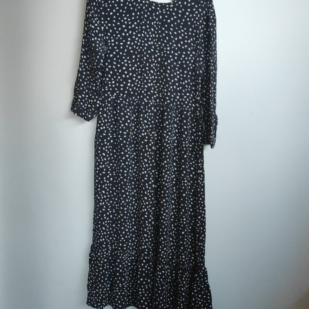Black printed polka dot style midi dress